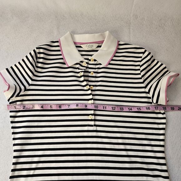 CLOVER By Bobby Jones Sz S Black & White Stripe Polo Womens Gold Button - Picture 4 of 8